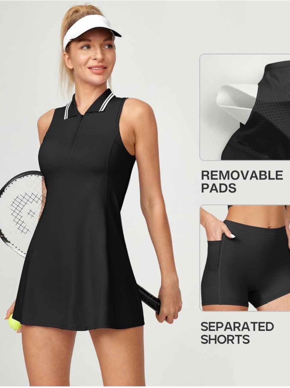 Sleeveless Black Tennis Golf Dress with Separate Shorts Large NEW